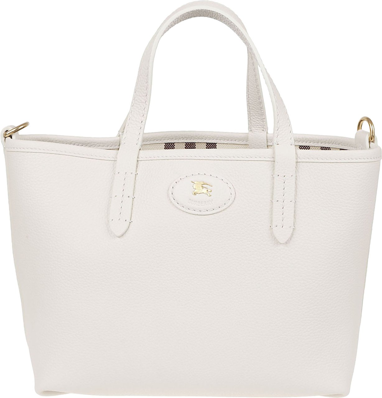 Burberry Reversible Handheld Bag in Textured Calf Grain Leather Neutraal