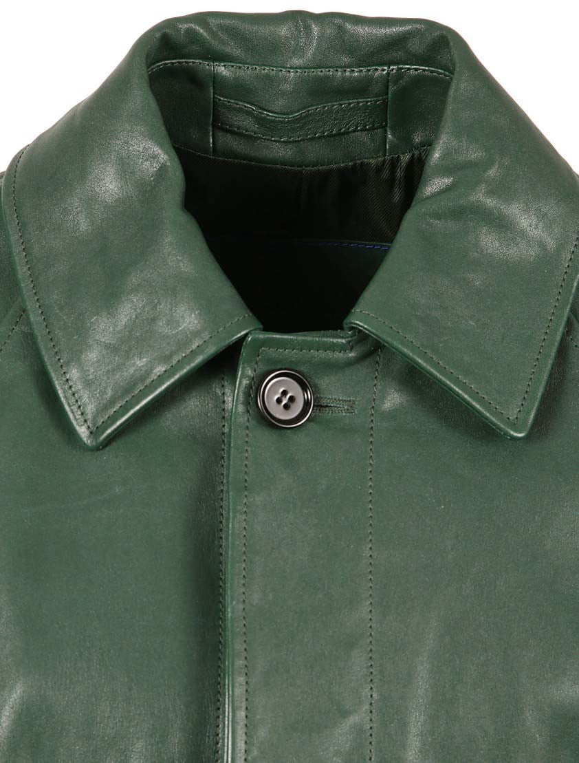 Burberry Calf Grain Leather Coat Groen