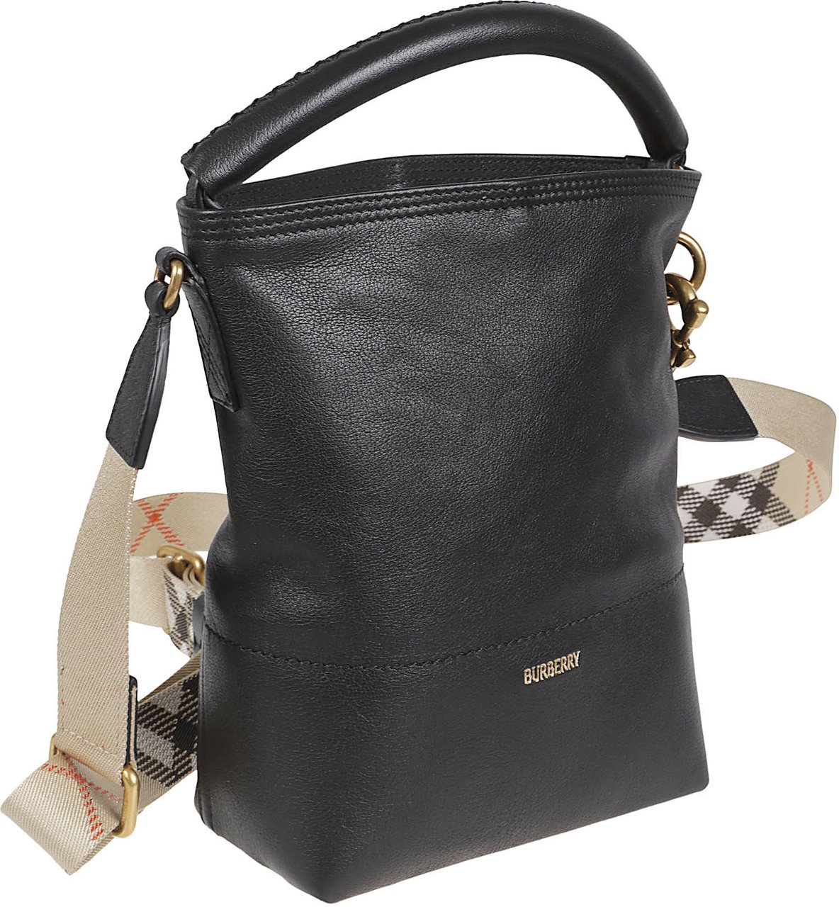 Burberry Textured Calf Grain Handbag with Embossed Logo Zwart