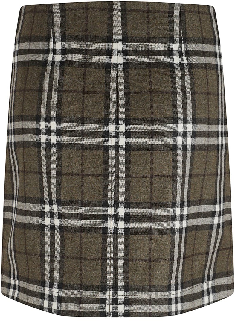 Burberry Olive Green Checked Mini Skirt Grijs
