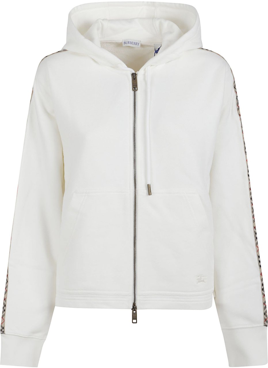 Burberry White Zip-Up Hoodie with Patterned Stripe Detail Wit