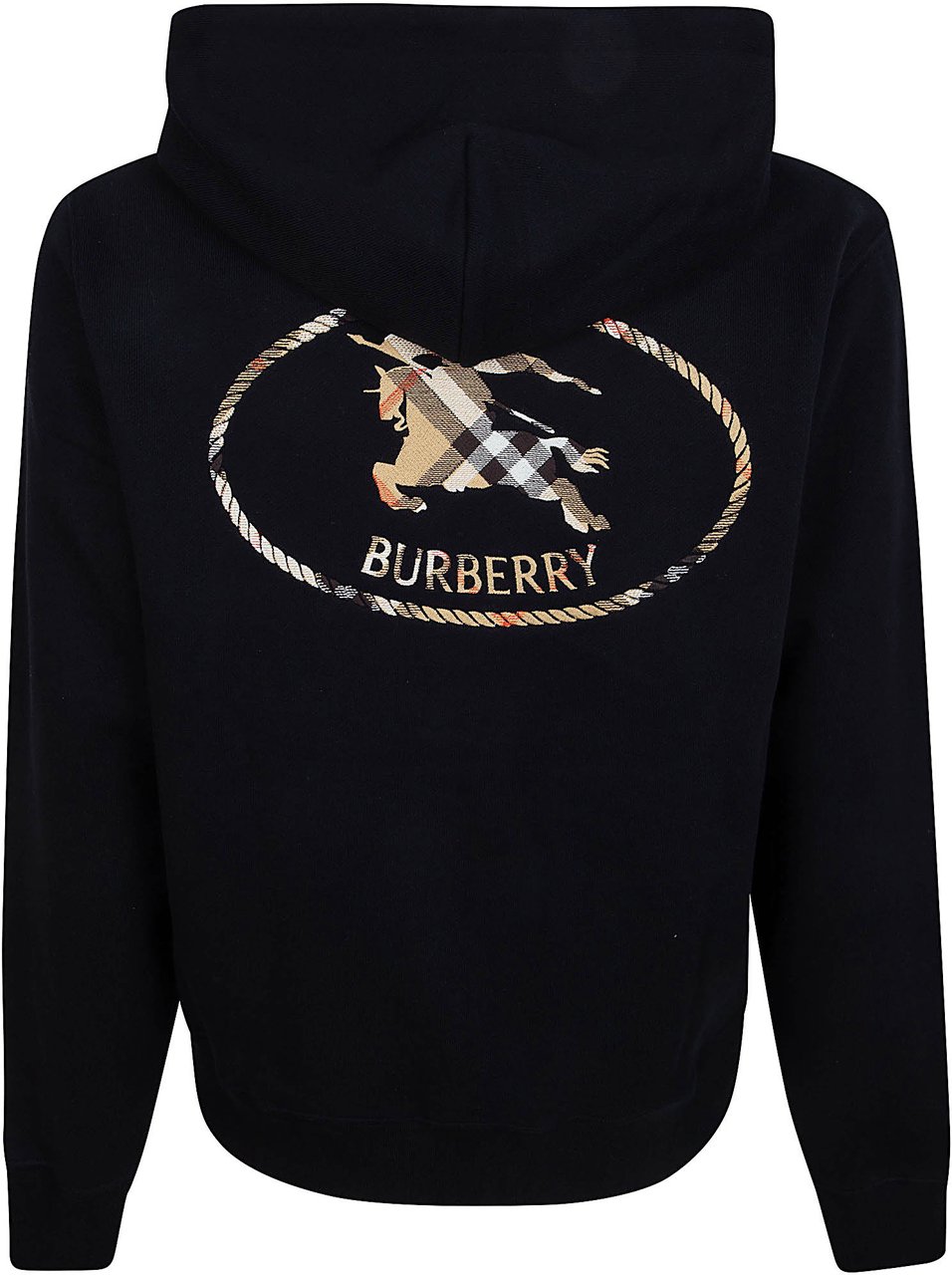 Burberry Equestrian Knight Embroidered Black Hoodie Zwart