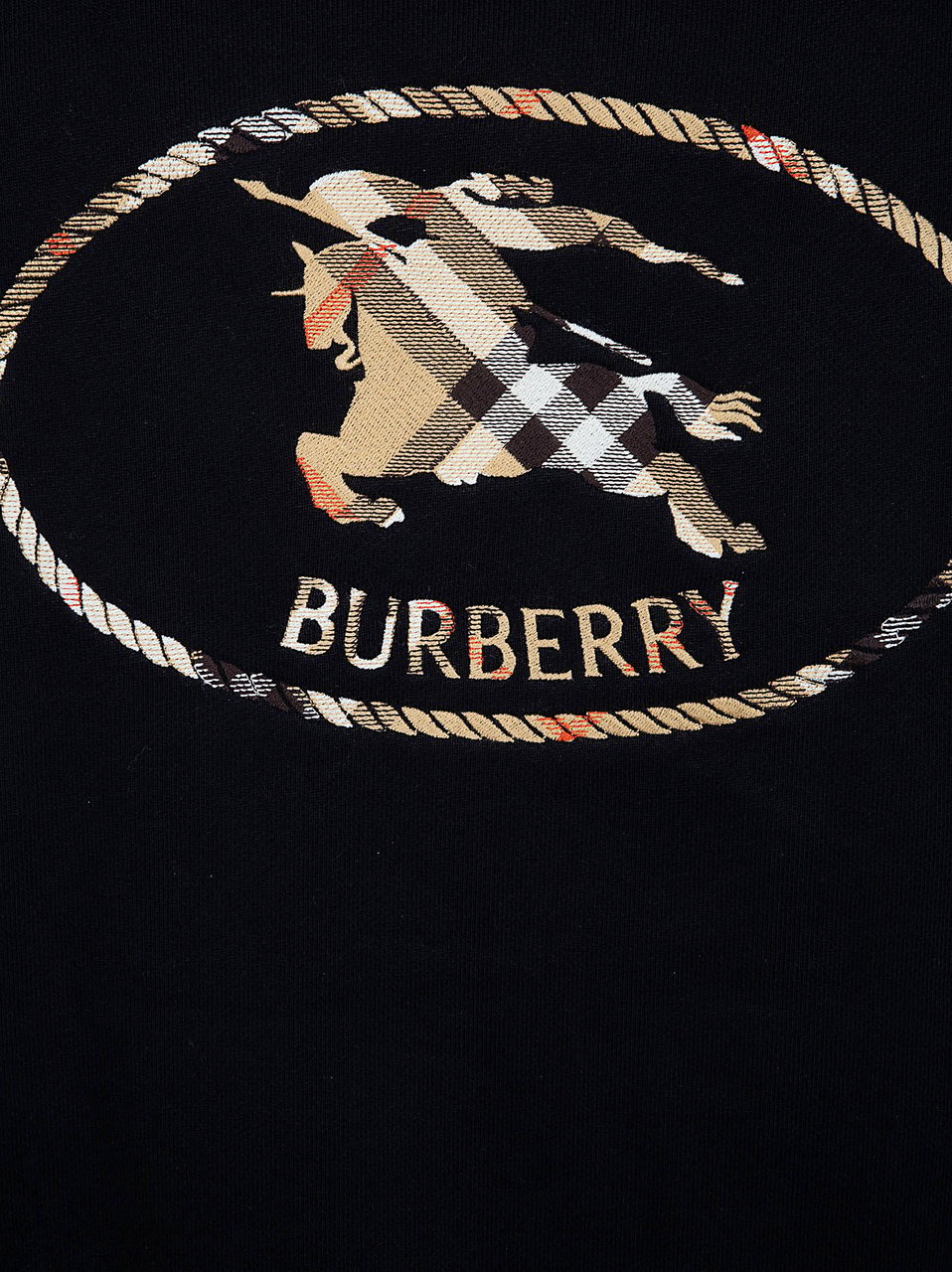 Burberry Equestrian Knight Embroidered Black Hoodie Zwart
