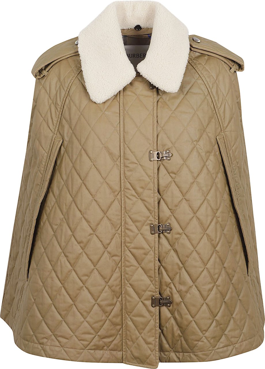Burberry Quilted Cape with Teddy Collar and Contrast Fastening Neutraal