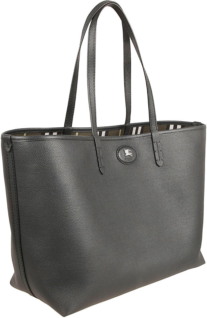 Burberry Rectangular Tote Bag in Textured Calf Grain Leather Grijs