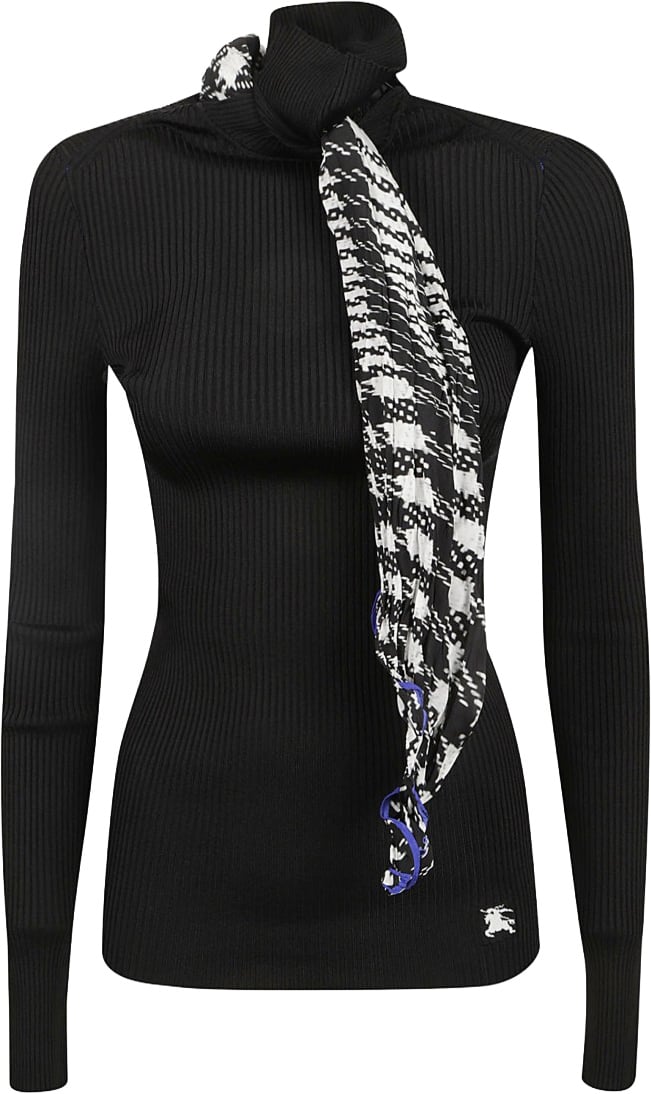 Burberry Ribbed Black Sweater With High Neck Zwart