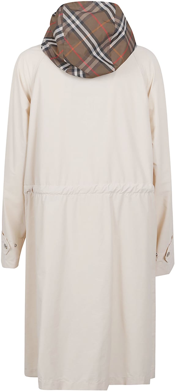 Burberry Light Neutral Stretch Nylon Parka with Detachable Burberry Check Hood Wit