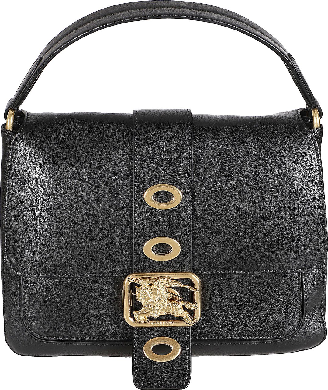 Burberry Rectangular Black Lamb Leather Handbag with Gold Accents Grijs
