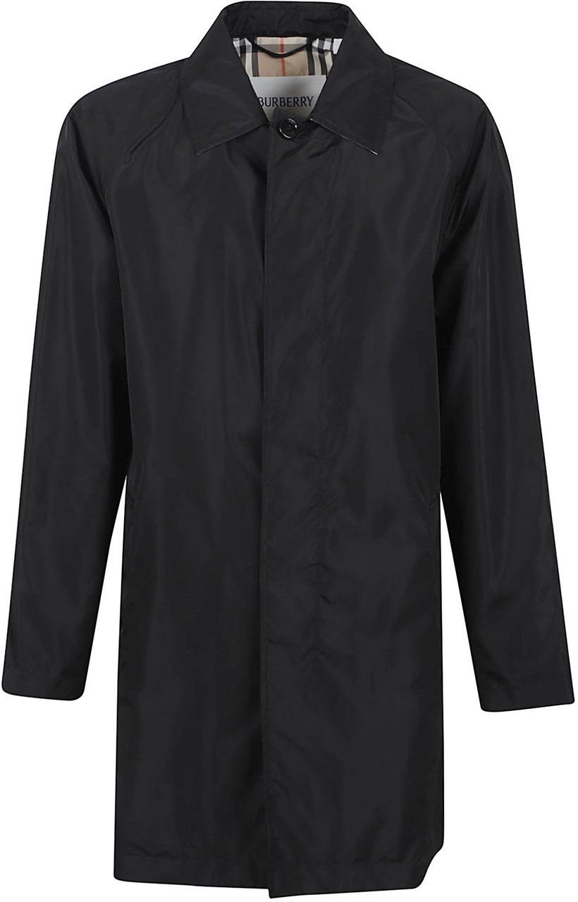 Burberry Single-Breasted Nylon Coat with Check Lining Zwart