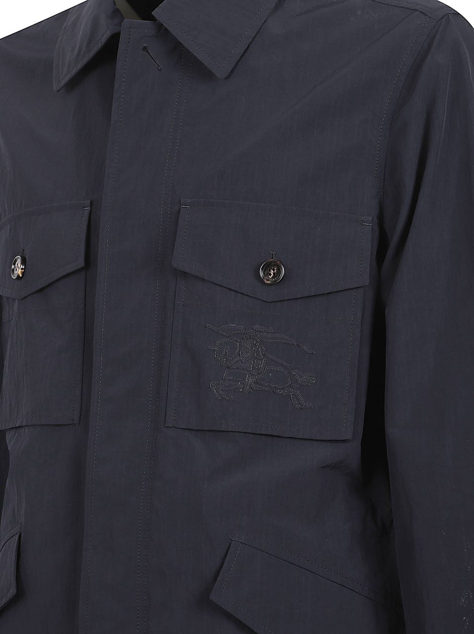 Burberry Structured Blue Polyamide Coat with Classic Collar Zwart
