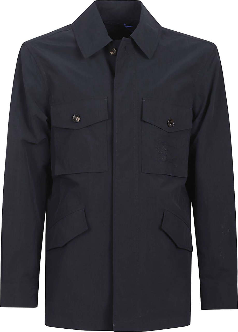 Burberry Structured Blue Polyamide Coat with Classic Collar Zwart