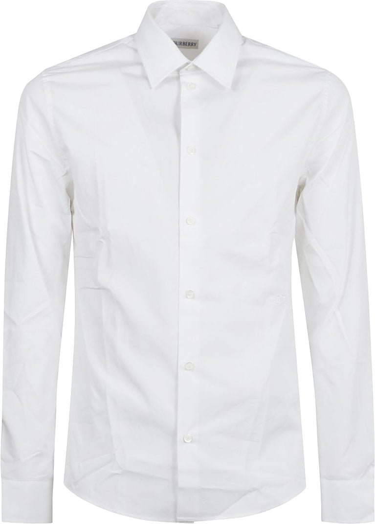 Burberry Tonal Equestrian Knight Embroidered Cotton Poplin Shirt Wit