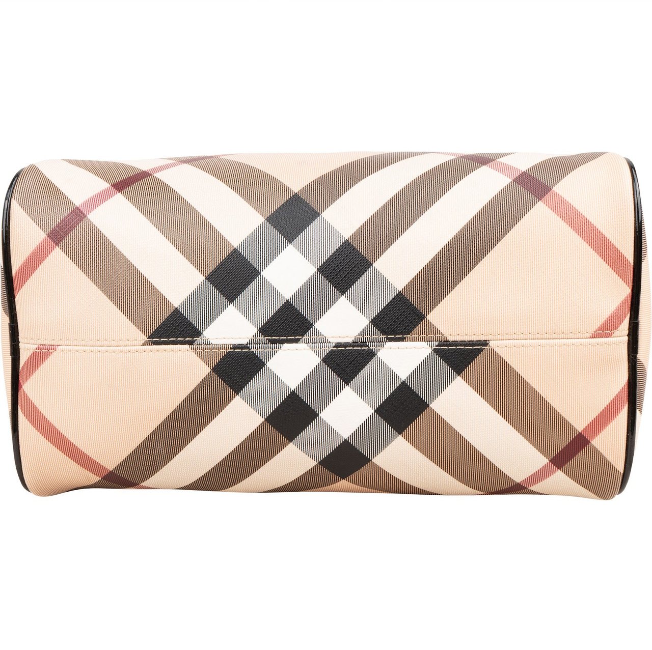Burberry Nova-Check Monogram Patent Leather Nova Check Small Boston Bag Handbag Beige