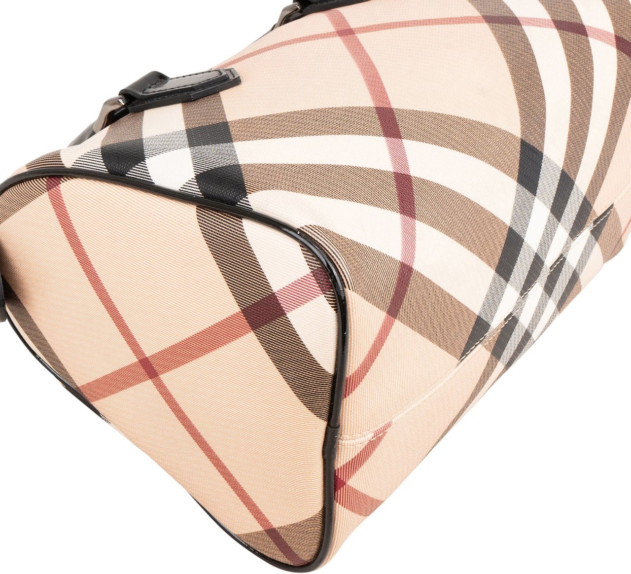 Burberry Nova-Check Monogram Patent Leather Nova Check Small Boston Bag Handbag Beige