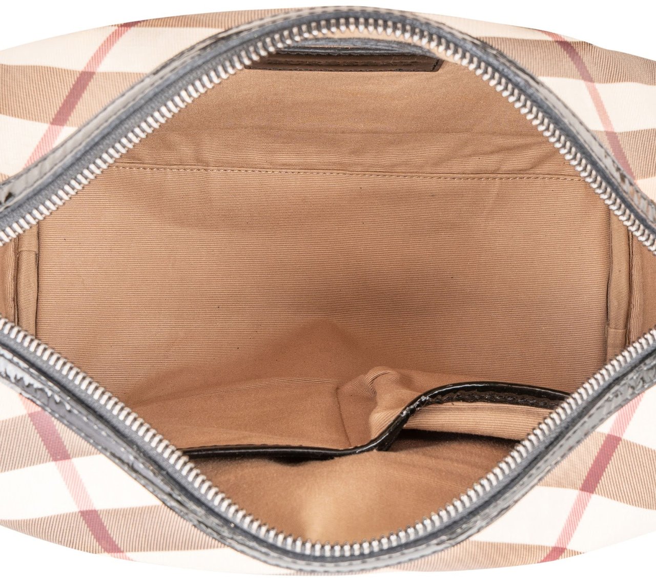 Burberry Nova-Check Monogram Patent Leather Nova Check Small Boston Bag Handbag Beige