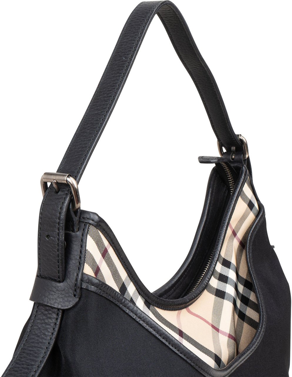 Burberry Nova-Check Monogram Hobo Shoulder Bag Zwart