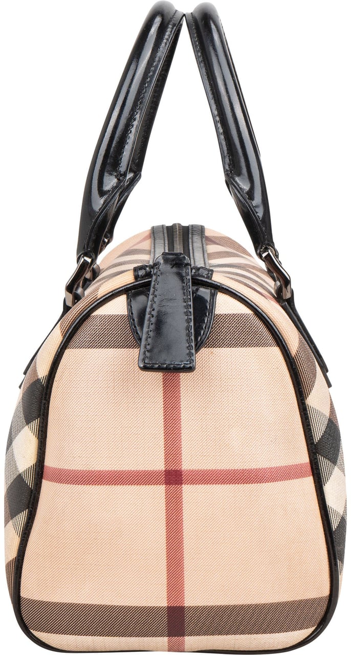 Burberry Nova-Check Monogram Boston Handbag Beige