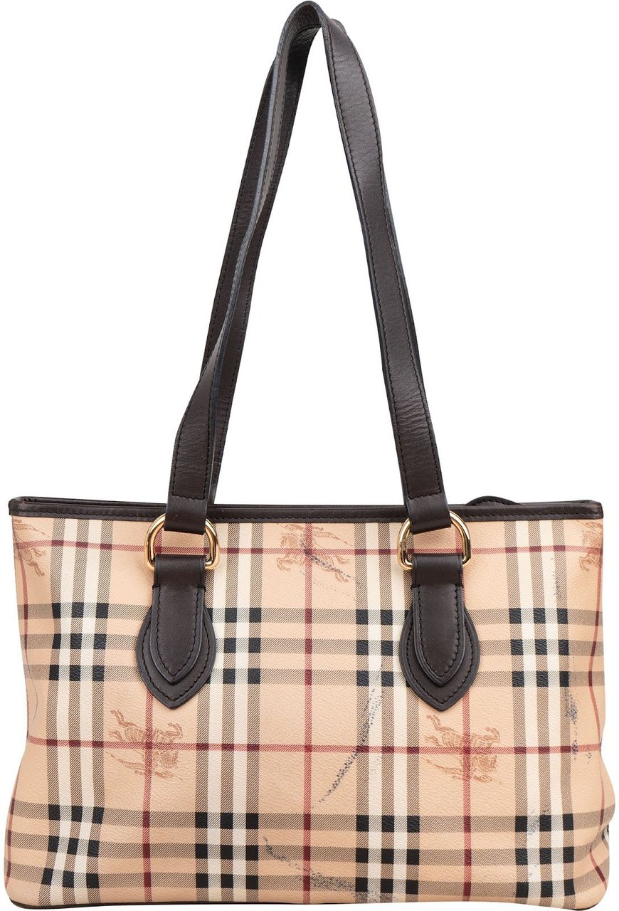Burberry Haymarket Check Tote Shoulder Bag Beige