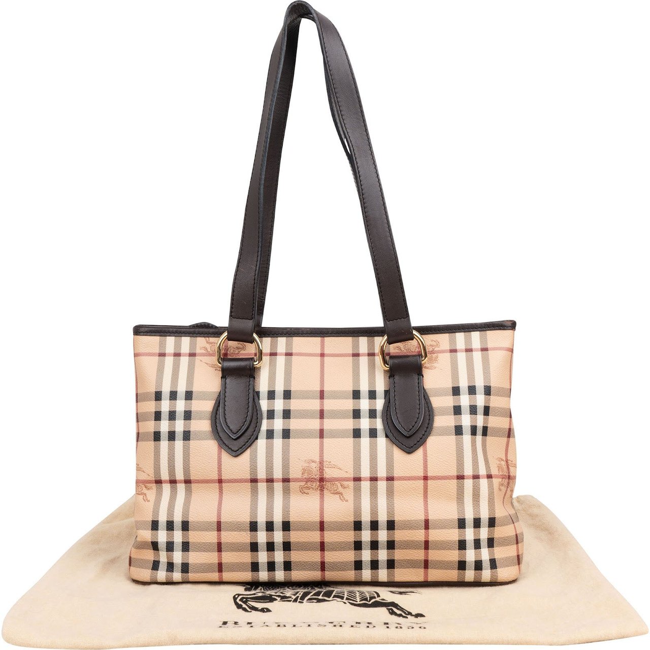 Burberry Haymarket Check Tote Shoulder Bag Beige