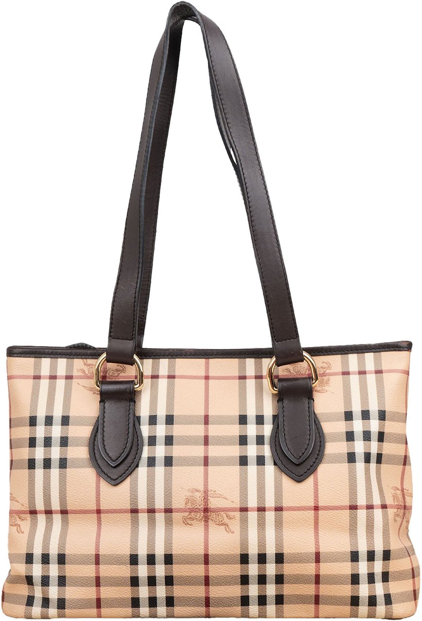 Burberry Haymarket Check Tote Shoulder Bag Beige