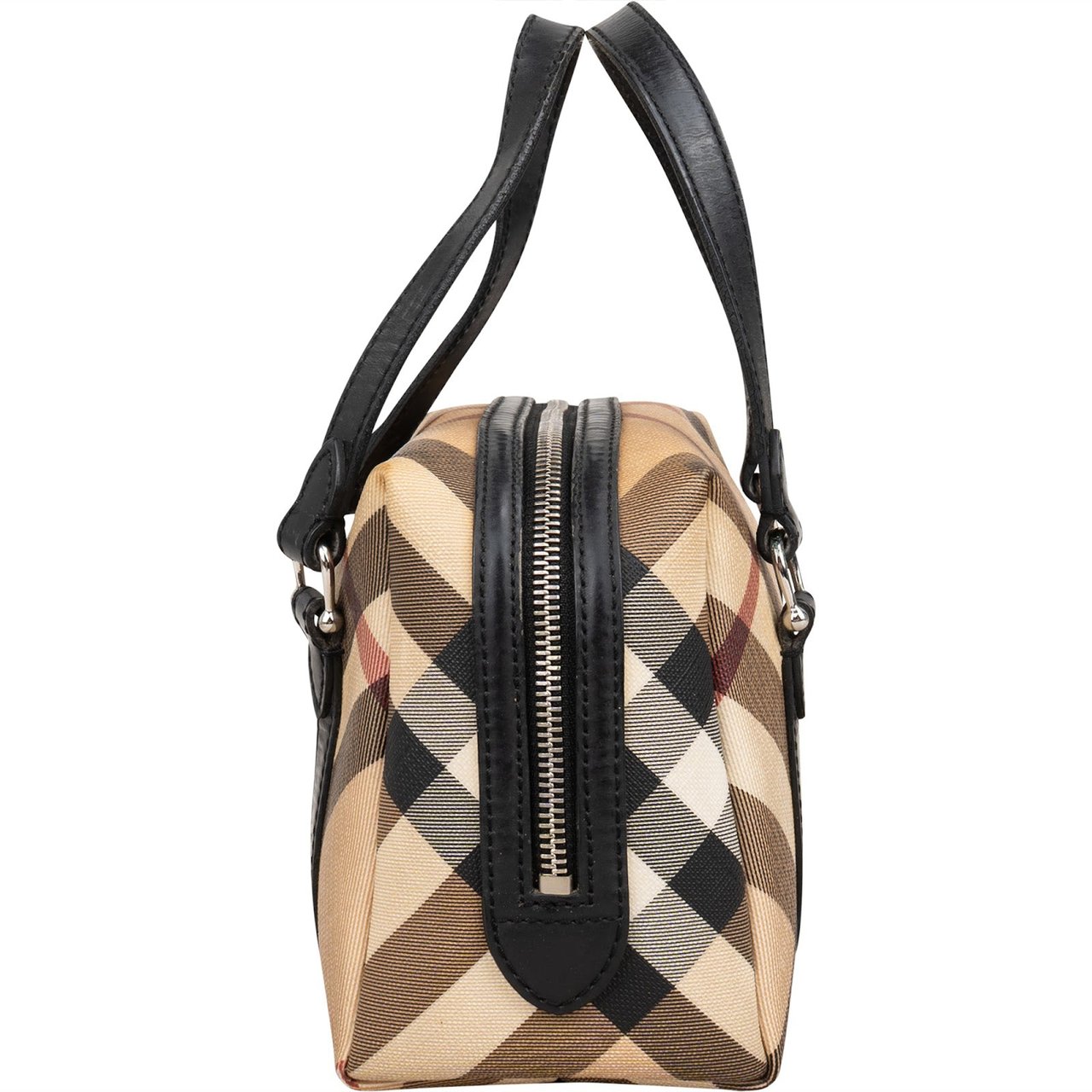 Burberry Nova-Check Monogram Mini Boston Handbag Beige