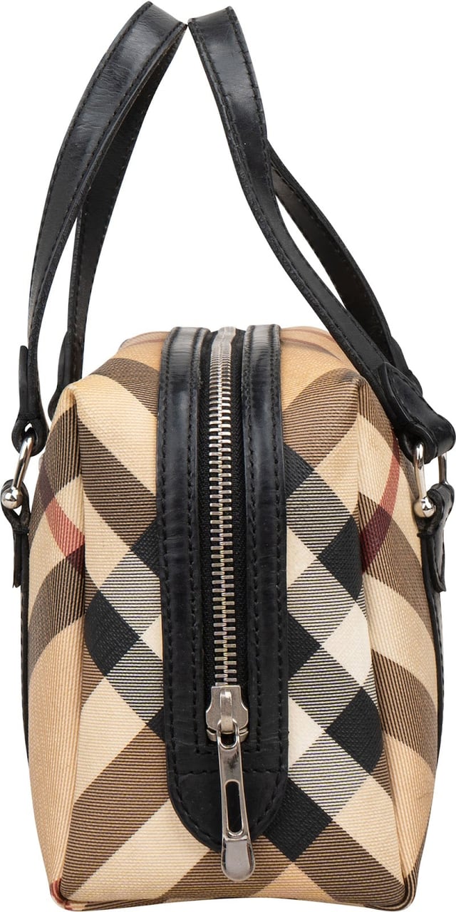 Burberry Nova-Check Monogram Mini Boston Handbag Beige