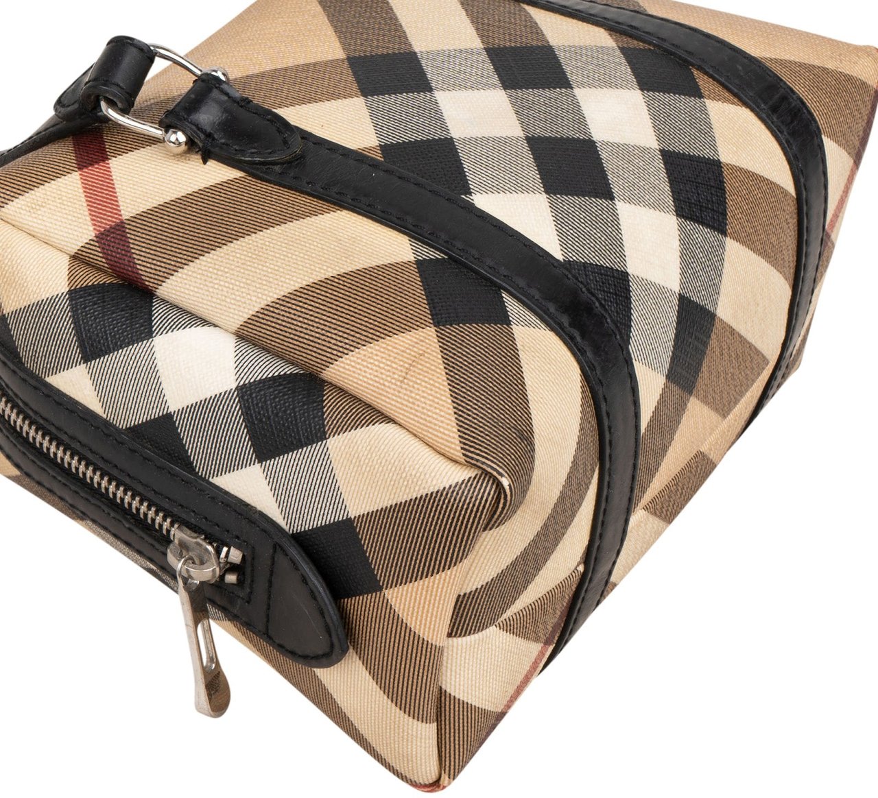 Burberry Nova-Check Monogram Mini Boston Handbag Beige