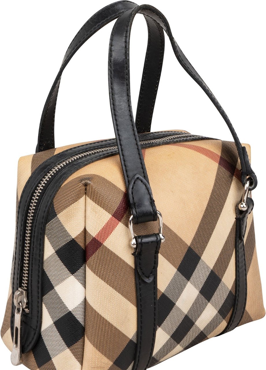 Burberry Nova-Check Monogram Mini Boston Handbag Beige