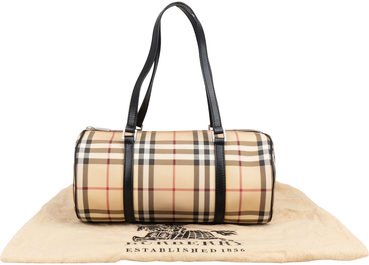 Burberry Nova-Check Monogram Barrel Handbag Beige