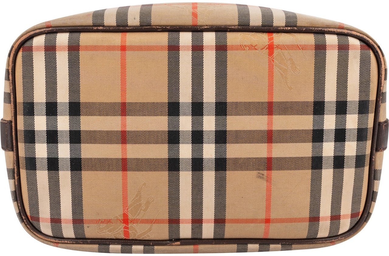 Burberry Burberrys Nova-Check Monogram Haymarket Check Bucket Shoulder Bag Beige