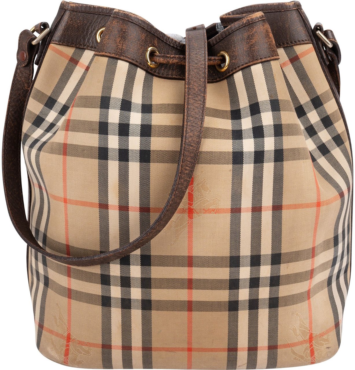 Burberry Burberrys Nova-Check Monogram Haymarket Check Bucket Shoulder Bag Beige