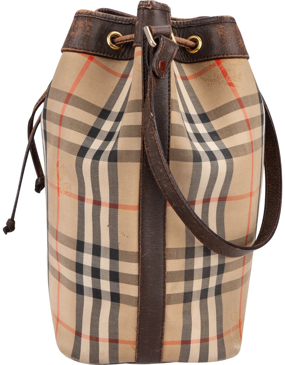 Burberry Burberrys Nova-Check Monogram Haymarket Check Bucket Shoulder Bag Beige