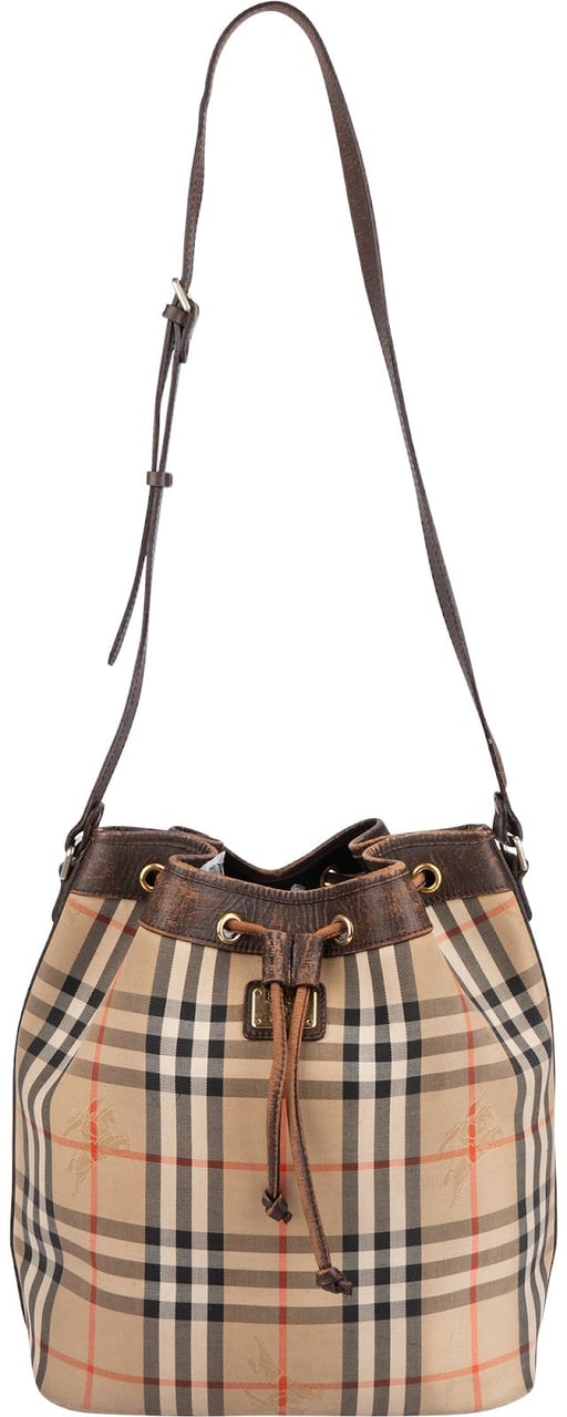 Burberry Burberrys Nova-Check Monogram Haymarket Check Bucket Shoulder Bag Beige