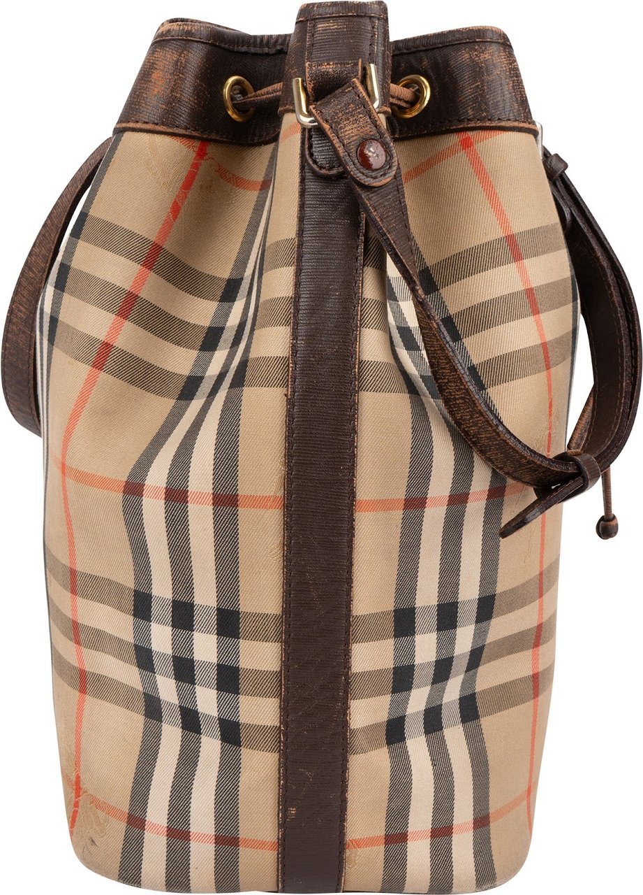 Burberry Burberrys Nova-Check Monogram Haymarket Check Bucket Shoulder Bag Beige