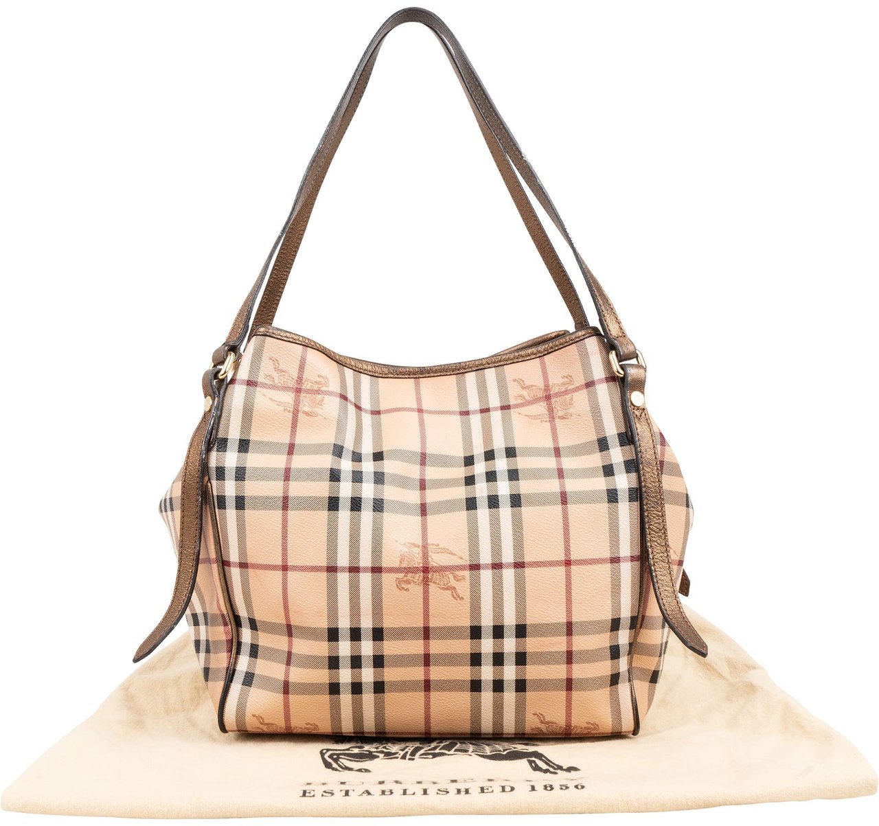 Burberry Haymarket Check Tote Shoulder Bag Beige