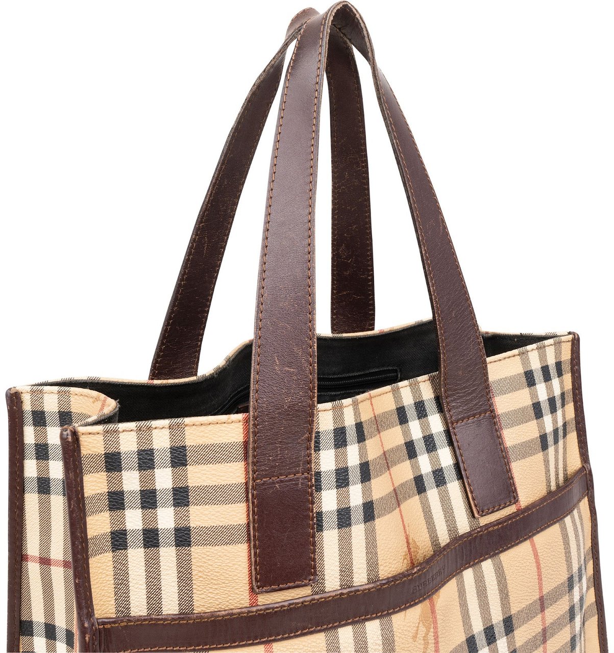 Burberry Haymarket Check Tote Shoulder Bag Beige