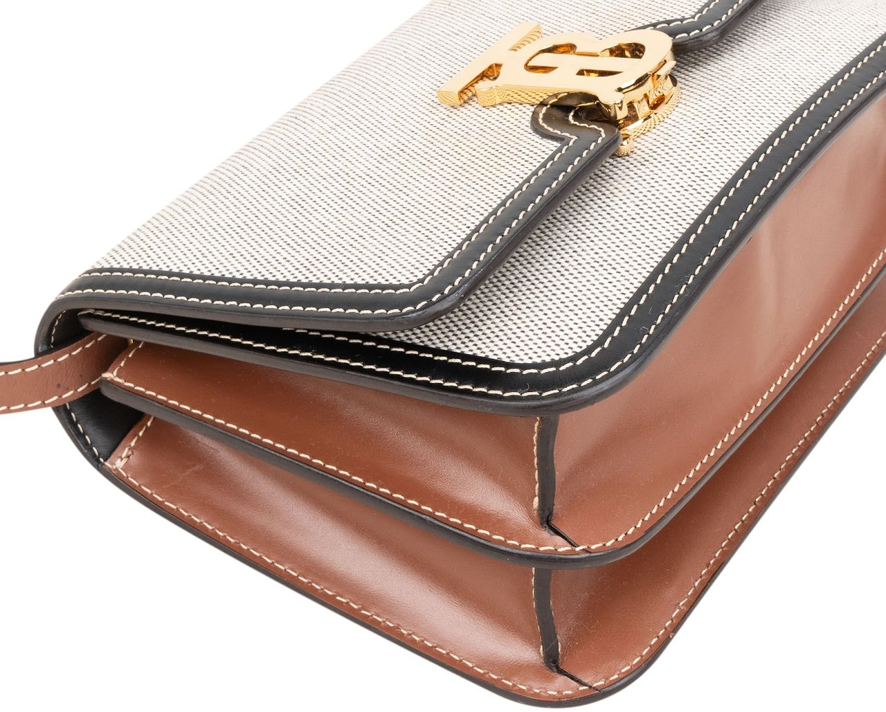 Burberry Canvas Bicolor Leather Small TB Crossbody Bag Beige