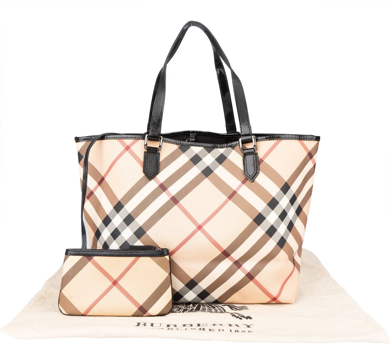 Burberry Burberrry Nova-Check Monogram Shopper Handbag Beige