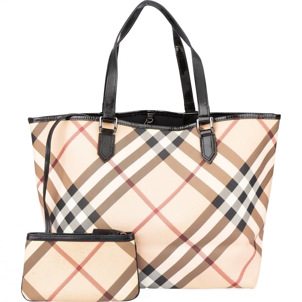 Burberry Burberrry Nova-Check Monogram Shopper Handbag Beige