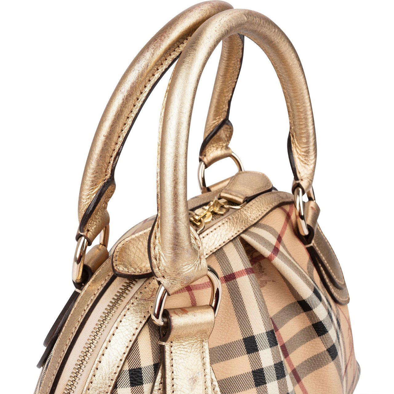 Burberry Haymarket Check Framed Bowling Handbag Beige