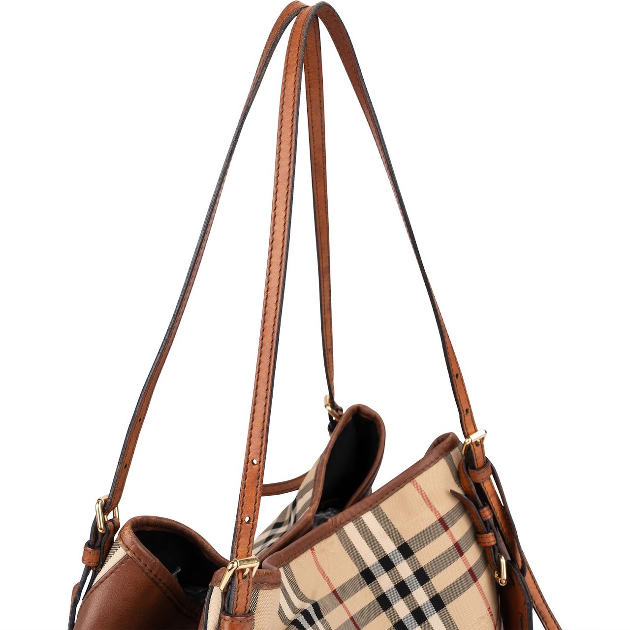 Burberry Nova-Check Monogram Haymarket Hobo Shoulder Bag Beige