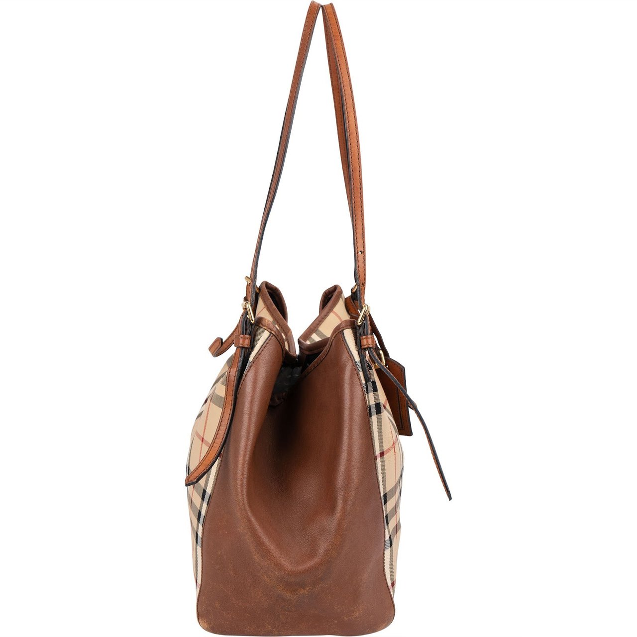 Burberry Nova-Check Monogram Haymarket Hobo Shoulder Bag Beige
