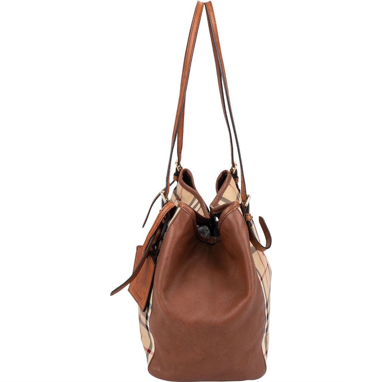 Burberry Nova-Check Monogram Haymarket Hobo Shoulder Bag Beige