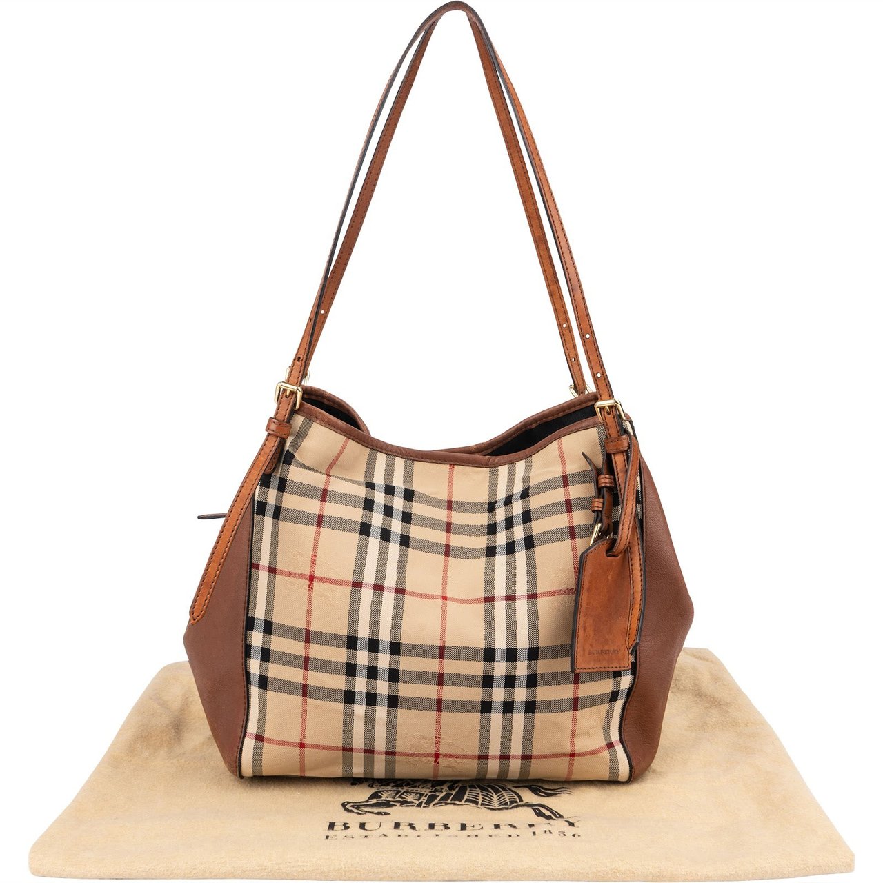 Burberry Nova-Check Monogram Haymarket Hobo Shoulder Bag Beige