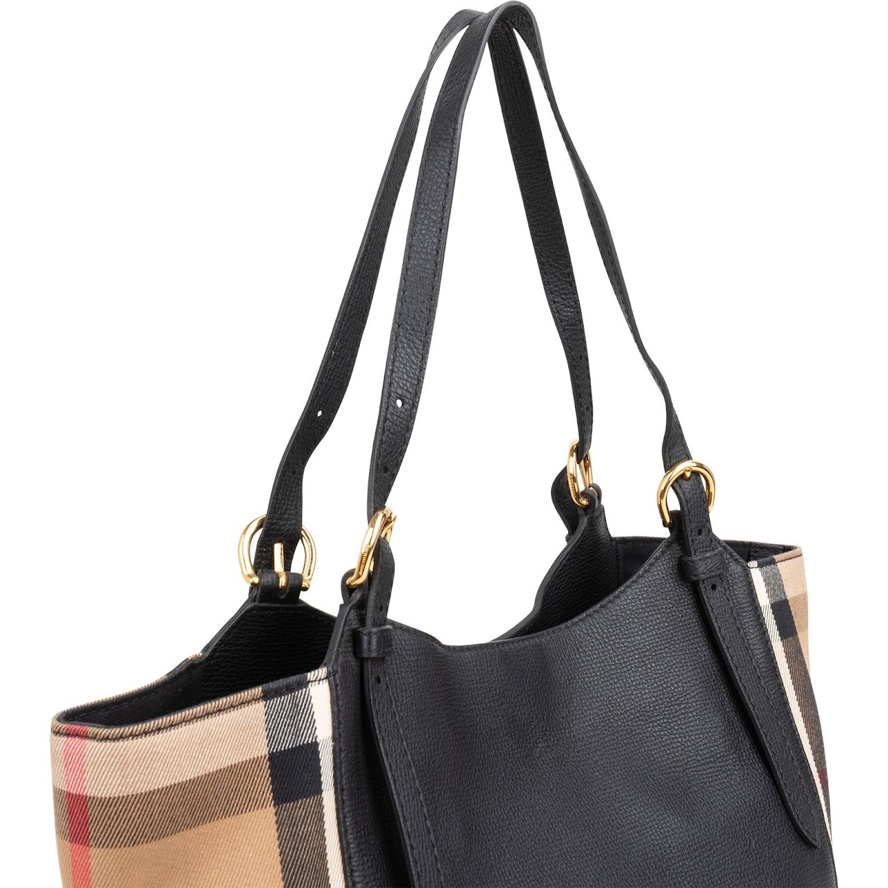 Burberry Black Leather House Check Canterbury Tote Shoulder Bag Zwart