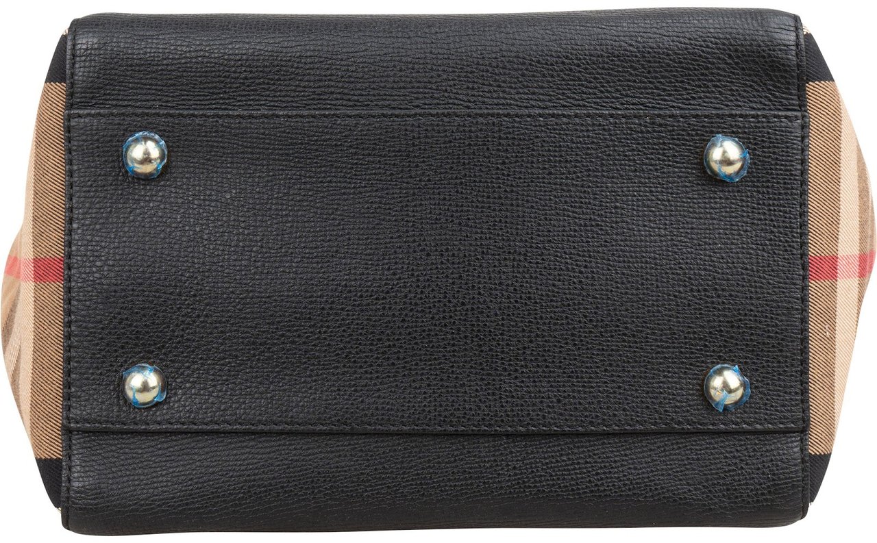 Burberry Black Leather House Check Canterbury Tote Shoulder Bag Zwart