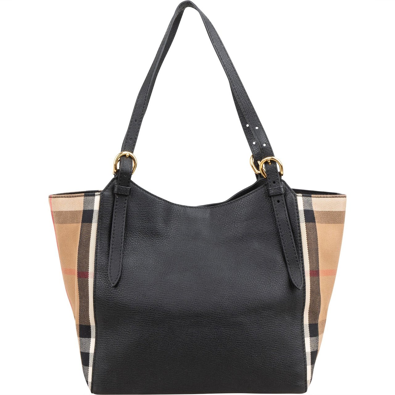 Burberry Black Leather House Check Canterbury Tote Shoulder Bag Zwart