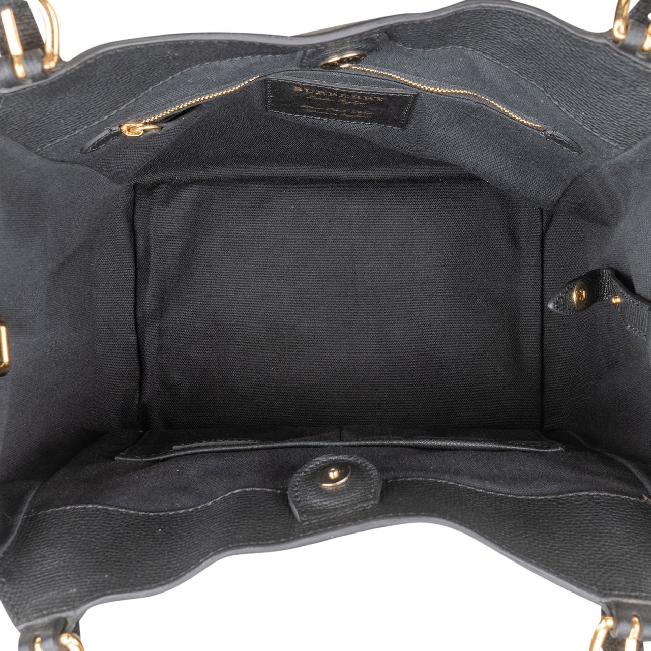 Burberry Black Leather House Check Canterbury Tote Shoulder Bag Zwart