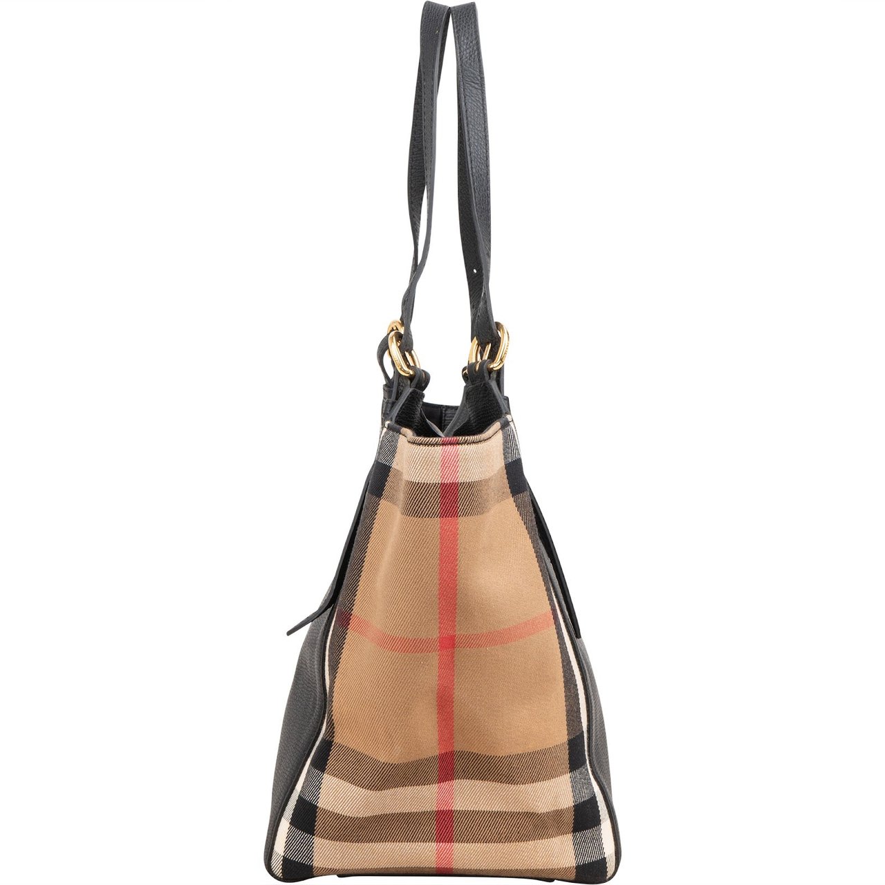 Burberry Black Leather House Check Canterbury Tote Shoulder Bag Zwart
