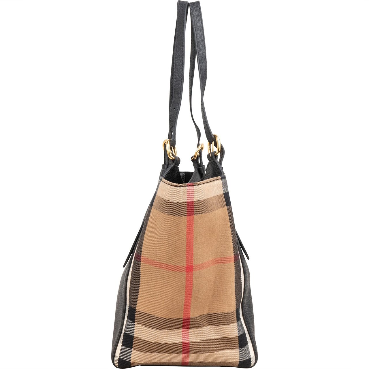 Burberry Black Leather House Check Canterbury Tote Shoulder Bag Zwart